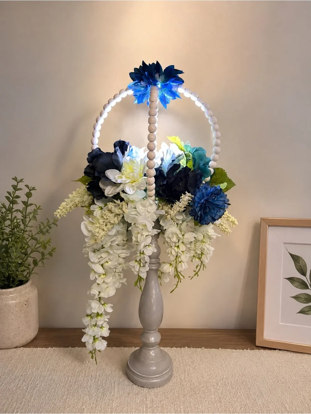 Elegant Blue & White Floral Pedestal Arrangement